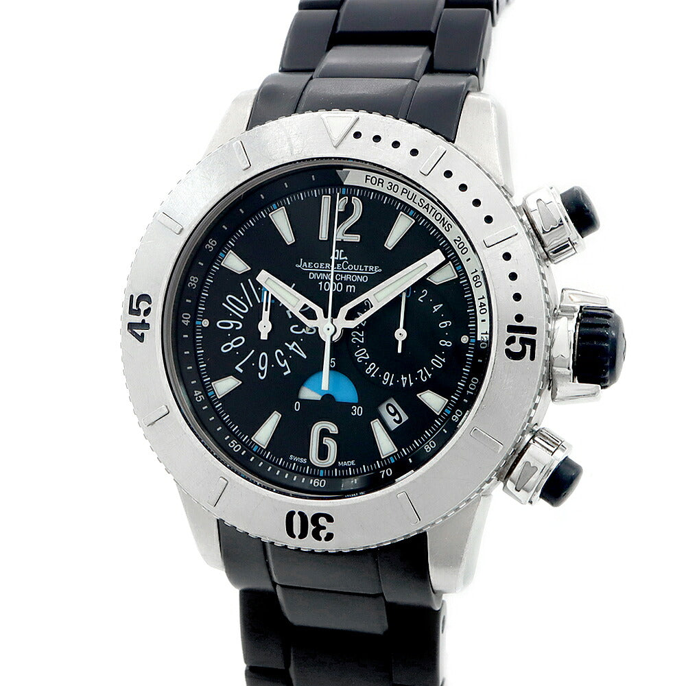 JAEGER LECOULTRE ジャガールクルト マスターコンプレッサー ダイビング クロノグラフ 160.T.25 デイト 1000ｍ防水 黒 ブラック Ti チタン メンズ 自動巻き【6ヶ月保証】【腕時計】【中古】