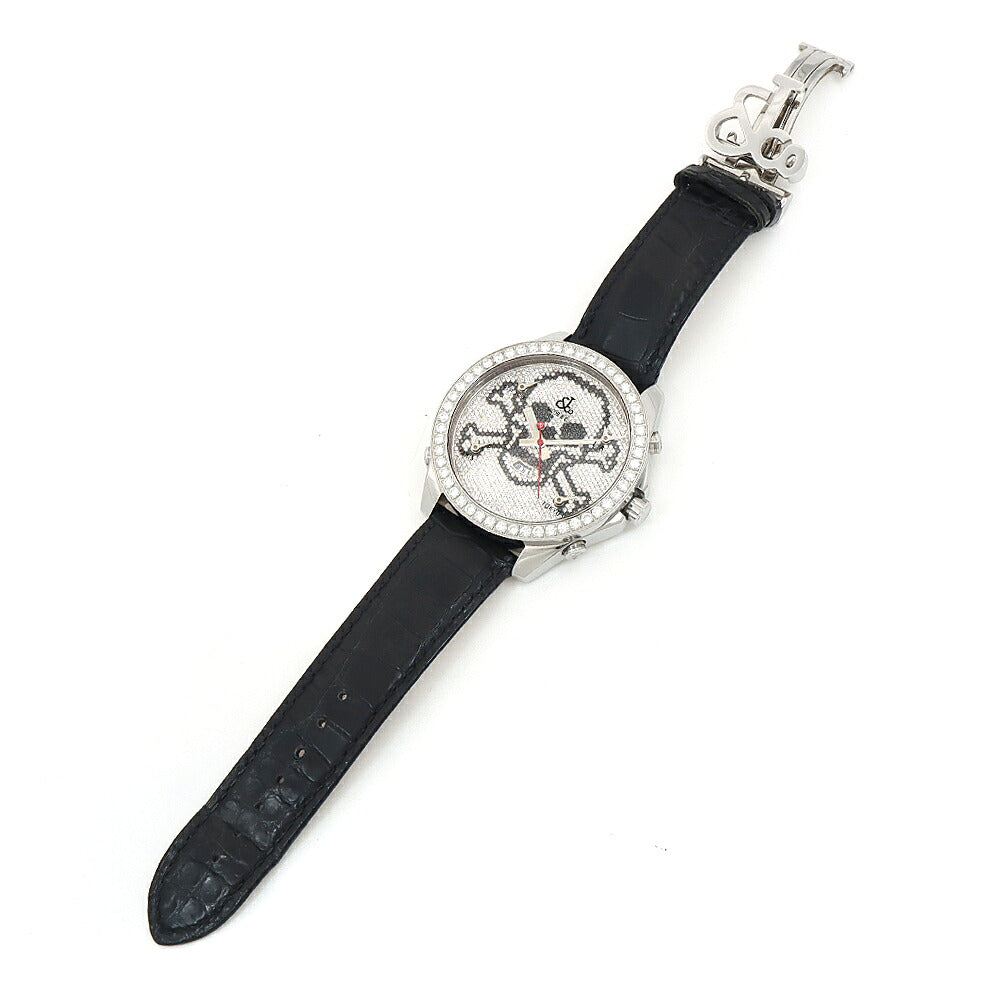 電池交換済 JACOB&Co. ジェイコブ Five Time Zone ファイブタイムゾーン スカル ダイヤベゼル JC-SKULLD ダイヤモンド ダイヤ文字盤 デイト 100m防水 SS ステンレス 純正尾錠 純正ベルト メンズ クォーツ 5タイム【6ヶ月保証】【腕時計】【中古】