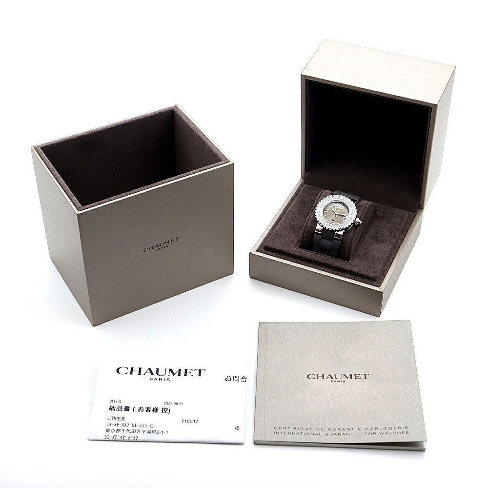 電池交換済 CHAUMET ショーメ クラスワン ダイヤベゼル W0621C-16A ダイヤモンド 8Pダイヤ デイト 100m防水 グレー ブラウン SS ステンレス 純正ベルト 純正尾錠 レディース クォーツ【6ヶ月保証】【腕時計】【中古】