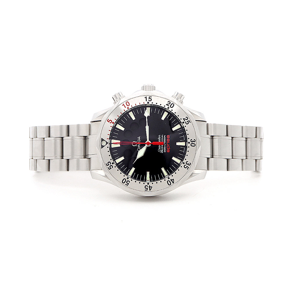 OMEGA オメガ シーマスター アプネア ジャック マイヨール クロノグラフ 2595.50 300m防水 フリーダイビングカウンター 黒 ブラック SS ステンレス メンズ 自動巻き【6ヶ月保証】【腕時計】【中古】