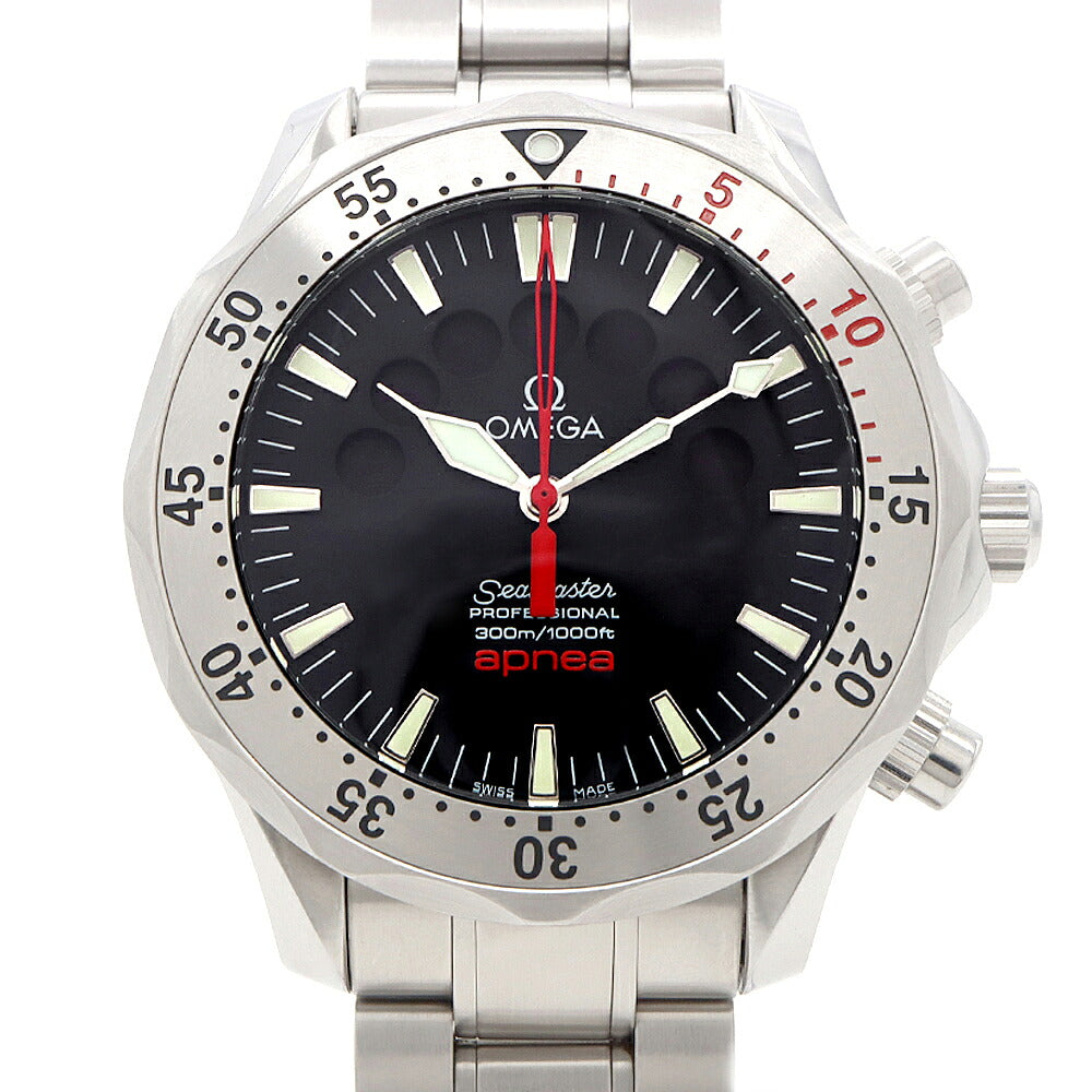 OMEGA オメガ シーマスター アプネア ジャック マイヨール クロノグラフ 2595.50 300m防水 フリーダイビングカウンター 黒 ブラック SS ステンレス メンズ 自動巻き【6ヶ月保証】【腕時計】【中古】