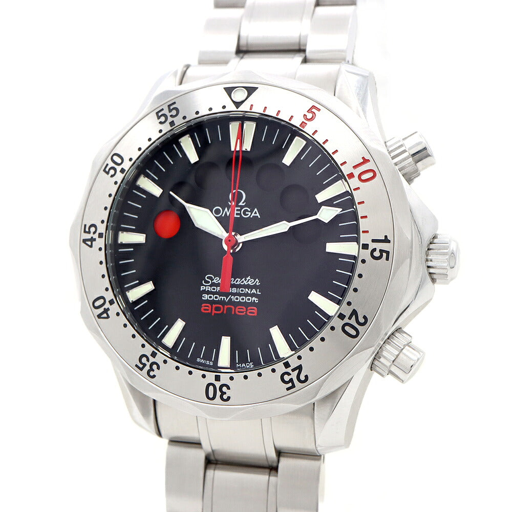 OMEGA オメガ シーマスター アプネア ジャック マイヨール クロノグラフ 2595.50 300m防水 フリーダイビングカウンター 黒 ブラック SS ステンレス メンズ 自動巻き【6ヶ月保証】【腕時計】【中古】