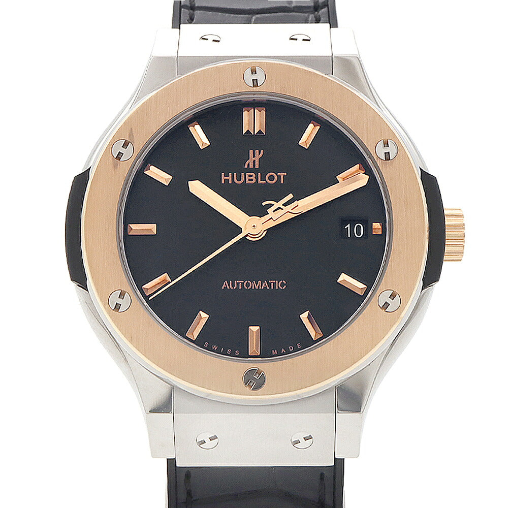 HUBLOT ウブロ クラシックフュージョン キングゴールド チタニウム 565.NO.1181.LR デイト 黒 ブラック K18KG キングゴールド Ti チタン 純正ベルト 純正尾錠 メンズ レディース ボーイズ 自動巻き【6ヶ月保証】【腕時計】【中古】