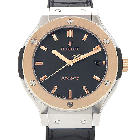 HUBLOT ウブロ クラシックフュージョン キングゴールド チタニウム 565.NO.1181.LR デイト 黒 ブラック K18KG キングゴールド Ti チタン 純正ベルト 純正尾錠 メンズ レディース ボーイズ 自動巻き【6ヶ月保証】【腕時計】【中古】