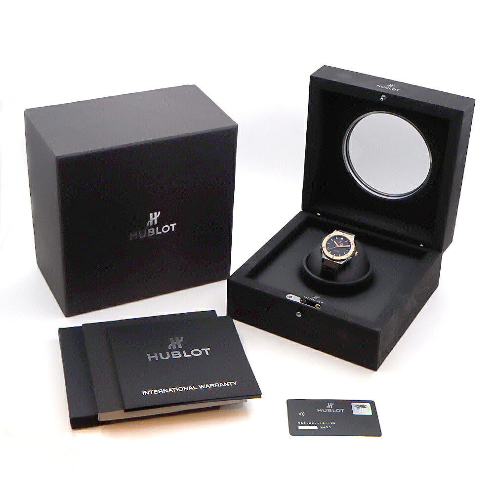 HUBLOT ウブロ クラシックフュージョン キングゴールド チタニウム 565.NO.1181.LR デイト 黒 ブラック K18KG キングゴールド Ti チタン 純正ベルト 純正尾錠 メンズ レディース ボーイズ 自動巻き【6ヶ月保証】【腕時計】【中古】