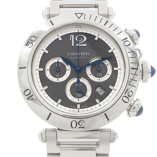 CARTIER カルティエ パシャ ドゥ カルティエ クロノグラフ WSPA0027 デイト 裏スケ 100m防水 グレー SS ステンレス メンズ 自動巻き【6ヶ月保証】【腕時計】【中古】
