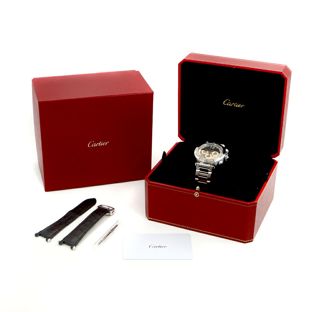 CARTIER カルティエ パシャ ドゥ カルティエ クロノグラフ WSPA0027 デイト 裏スケ 100m防水 グレー SS ステンレス メンズ 自動巻き【6ヶ月保証】【腕時計】【中古】