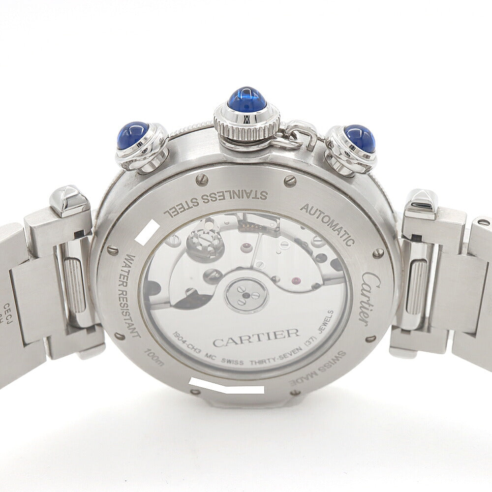 CARTIER カルティエ パシャ ドゥ カルティエ クロノグラフ WSPA0027 デイト 裏スケ 100m防水 グレー SS ステンレス メンズ 自動巻き【6ヶ月保証】【腕時計】【中古】