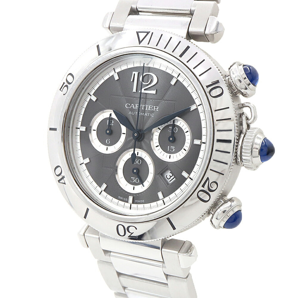CARTIER カルティエ パシャ ドゥ カルティエ クロノグラフ WSPA0027 デイト 裏スケ 100m防水 グレー SS ステンレス メンズ 自動巻き【6ヶ月保証】【腕時計】【中古】