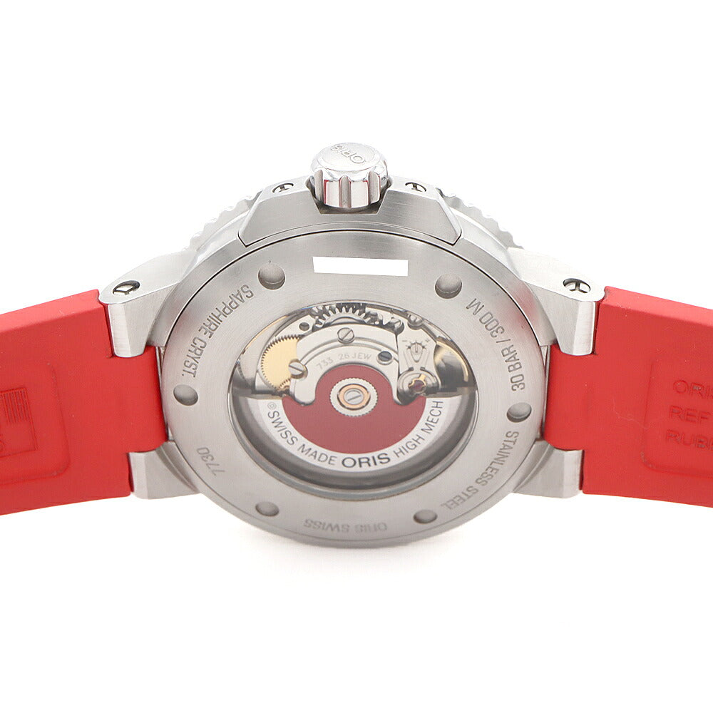 ORIS オリス アクイス デイト レリーフ 01 733 7730 4153 デイト 300m防水 裏スケ グレー SS ステンレス 純正ベルト 純正尾錠 メンズ 自動巻き【6ヶ月保証】【腕時計】【中古】