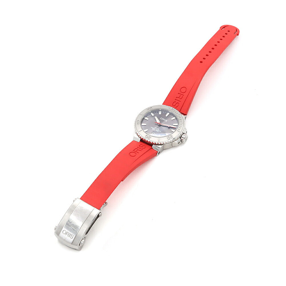 ORIS オリス アクイス デイト レリーフ 01 733 7730 4153 デイト 300m防水 裏スケ グレー SS ステンレス 純正ベルト 純正尾錠 メンズ 自動巻き【6ヶ月保証】【腕時計】【中古】