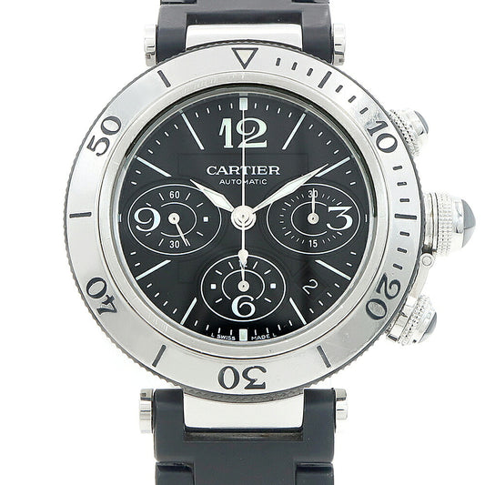 Cartier カルティエ パシャ シータイマー クロノグラフ W31088U2 デイト 100m防水 ブラック SS ステンレス メンズ 自動巻き【6ヶ月保証】【腕時計】【中古】
