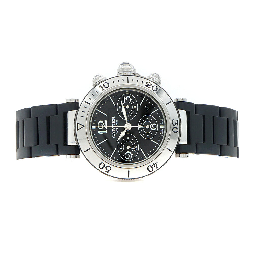 Cartier カルティエ パシャ シータイマー クロノグラフ W31088U2 デイト 100m防水 ブラック SS ステンレス メンズ 自動巻き【6ヶ月保証】【腕時計】【中古】