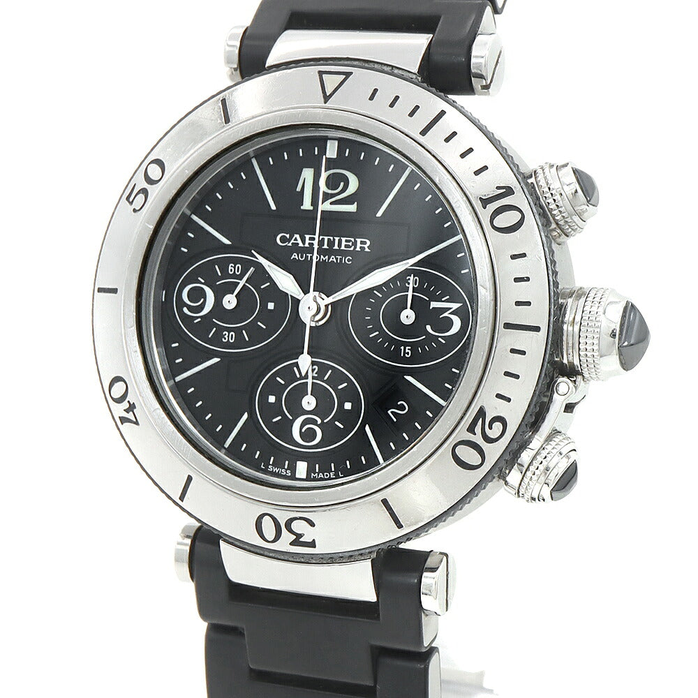 Cartier カルティエ パシャ シータイマー クロノグラフ W31088U2 デイト 100m防水 ブラック SS ステンレス メンズ 自動巻き【6ヶ月保証】【腕時計】【中古】