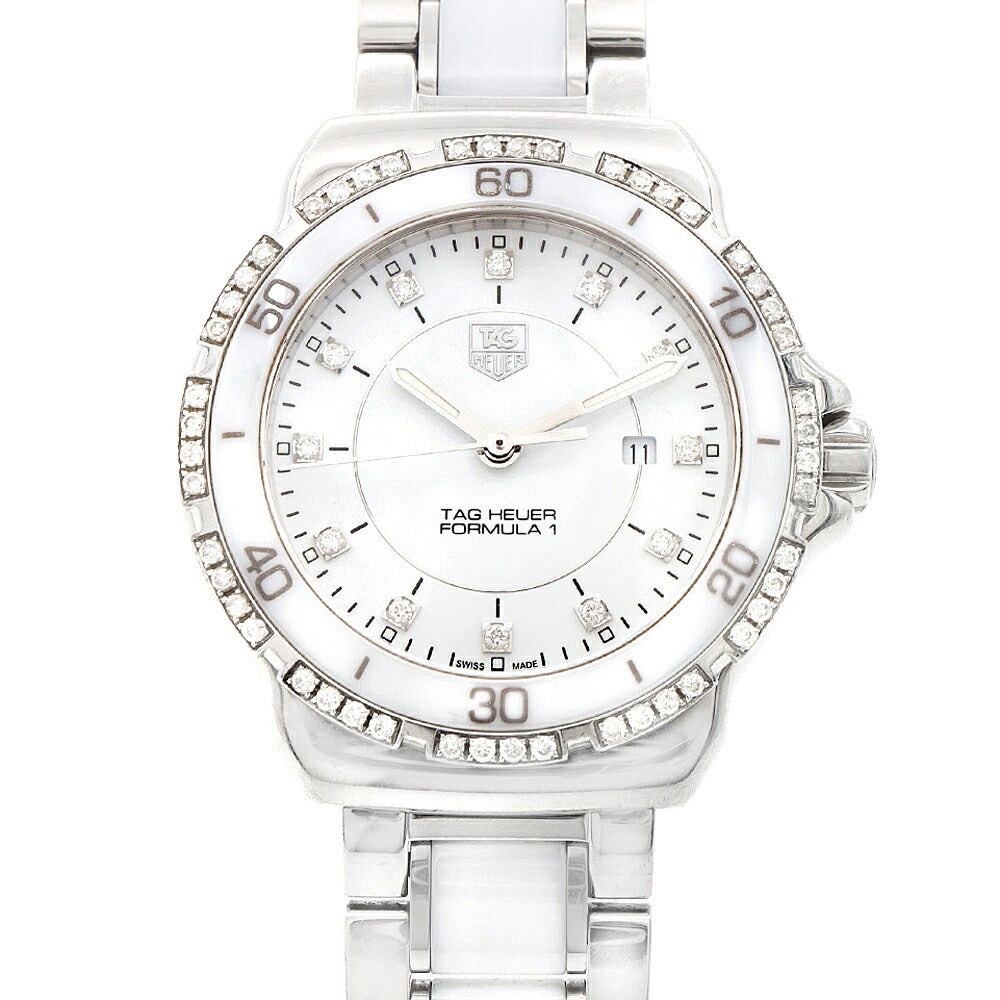電池交換済 TAG Heuer タグホイヤー フォーミュラ1 ダイヤベゼル WAH1313 BA0868 ダイヤモンド 12Pダイヤ 200m防水 デイト 白 ホワイト SS ステンレス CE セラミック レディース クォーツ フォーミュラー1【6ヶ月保証】【腕時計】【中古】