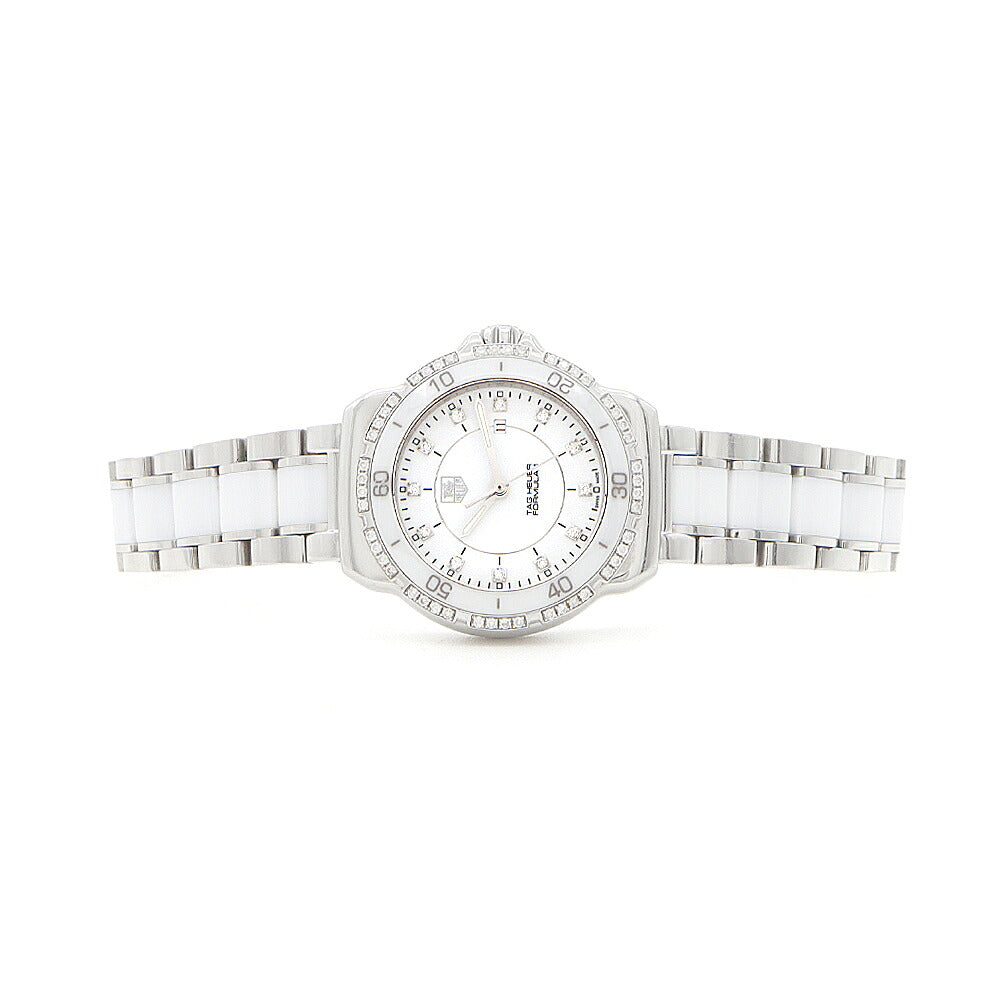 電池交換済 TAG Heuer タグホイヤー フォーミュラ1 ダイヤベゼル WAH1313 BA0868 ダイヤモンド 12Pダイヤ 200m防水 デイト 白 ホワイト SS ステンレス CE セラミック レディース クォーツ フォーミュラー1【6ヶ月保証】【腕時計】【中古】