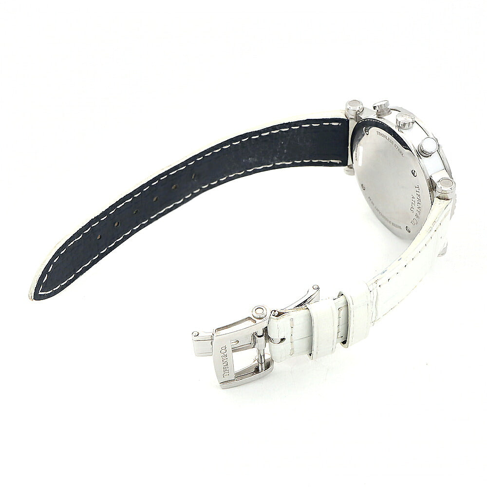 電池交換済 TIFFANY&Co. ティファニー アトラス クロノグラフ ダイヤベゼル Z1301.32.11A20A71A ダイヤモンド ラグダイヤ 30m防水 デイト 白 ホワイト SS ステンレス CE セラミック コンビ アフターダイヤ レディース クォーツ 【6ヶ月保証】【腕時計】【中古】