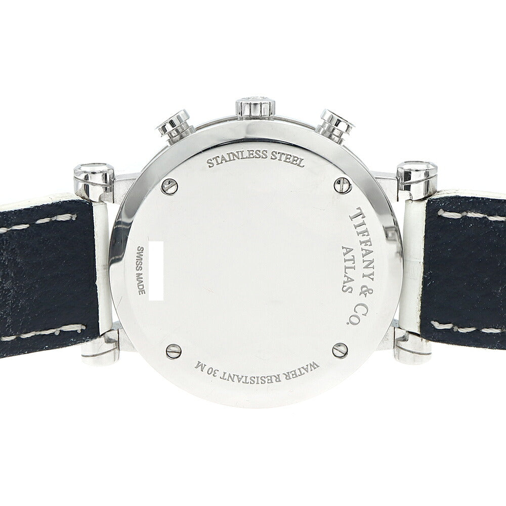 電池交換済 TIFFANY&Co. ティファニー アトラス クロノグラフ ダイヤベゼル Z1301.32.11A20A71A ダイヤモンド ラグダイヤ 30m防水 デイト 白 ホワイト SS ステンレス CE セラミック コンビ アフターダイヤ レディース クォーツ 【6ヶ月保証】【腕時計】【中古】