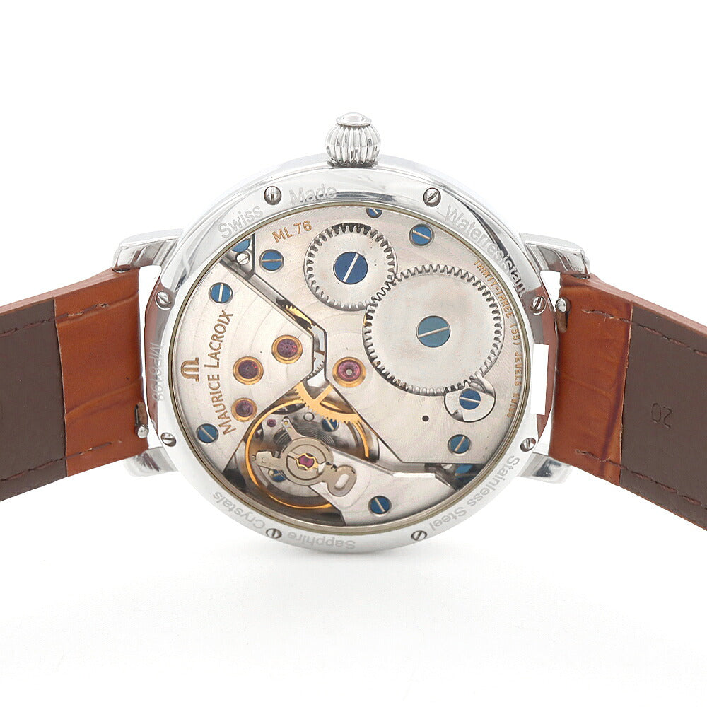 内部点検済 MAURICE LACROIX モーリスラクロア マスターピース カランドリエ レトログラード MP6198 MP6198.SS001191 デイト パワーリザーブ 裏スケ スモールセコンド シルバー SS ステンレス 純正尾錠 メンズ 手巻き【6ヶ月保証】【腕時計】【中古】