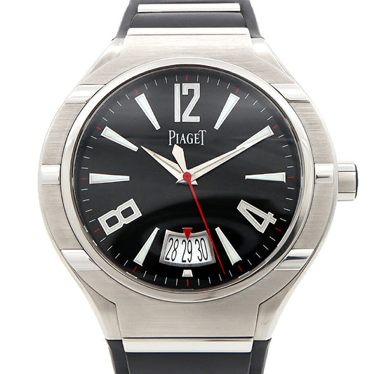 PIAGET ピアジェ ポロ45 P10605 G0A34011 100m防水 裏スケ デイト 黒 ブラック SS ステンレス Ti チタン 純正ベルト 純正尾錠 メンズ 自動巻き【6ヶ月保証】【腕時計】【中古】