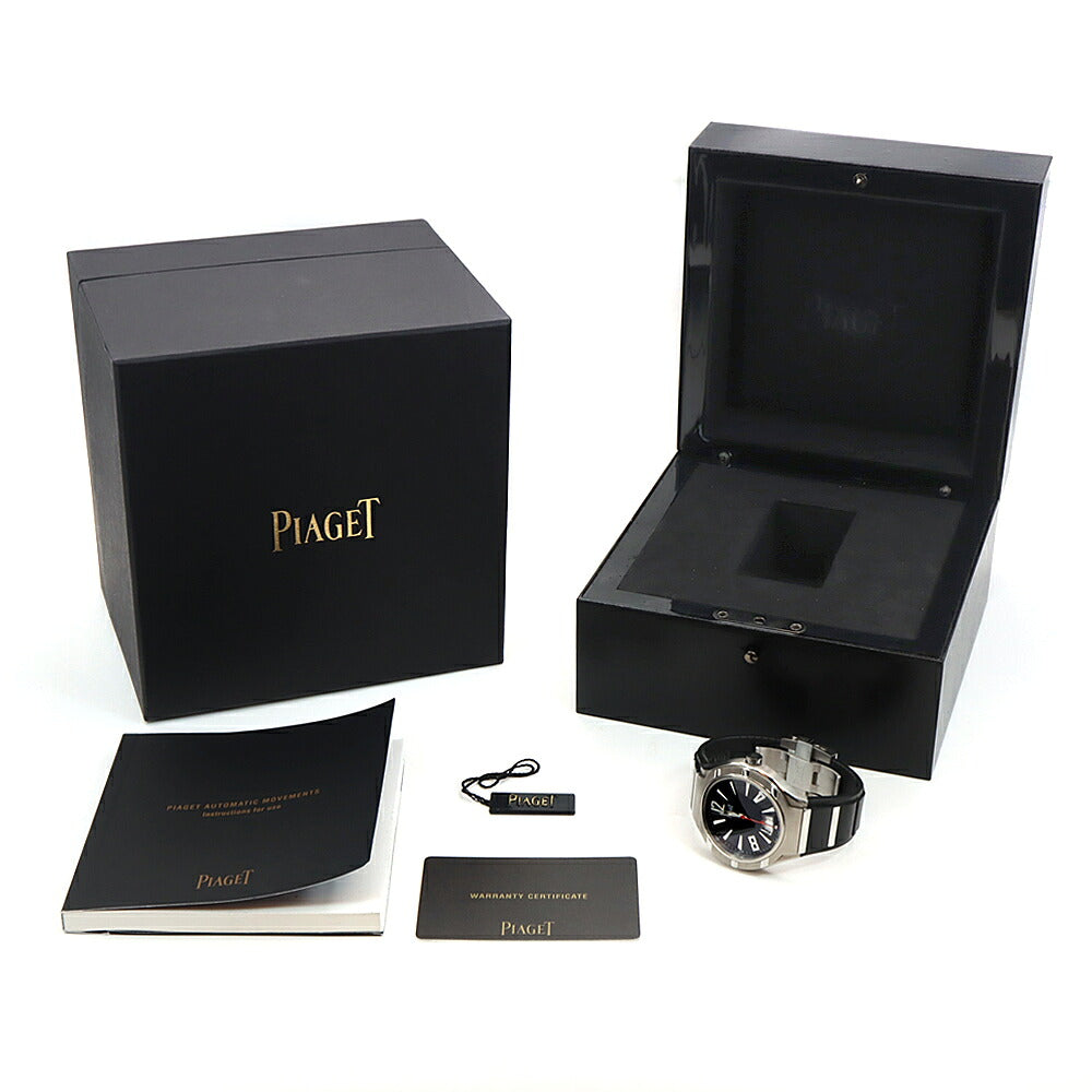 PIAGET ピアジェ ポロ45 P10605 G0A34011 100m防水 裏スケ デイト 黒 ブラック SS ステンレス Ti チタン 純正ベルト 純正尾錠 メンズ 自動巻き【6ヶ月保証】【腕時計】【中古】