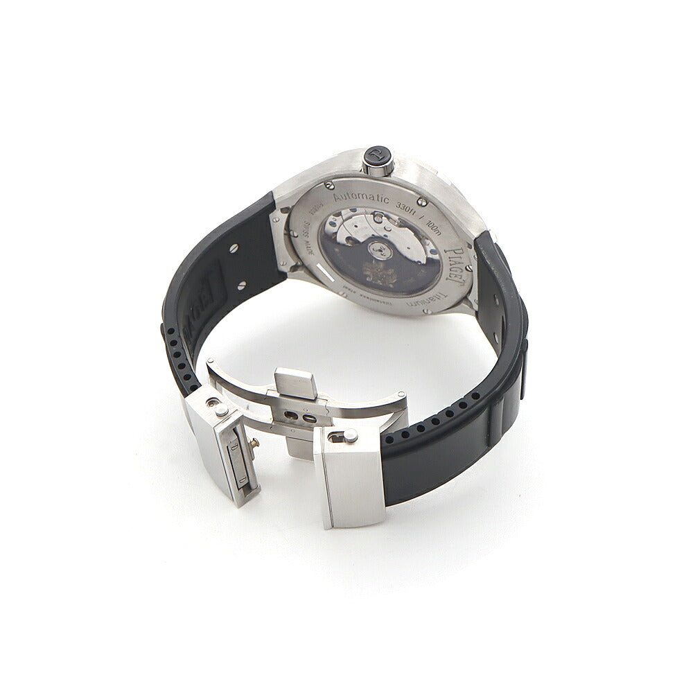PIAGET ピアジェ ポロ45 P10605 G0A34011 100m防水 裏スケ デイト 黒 ブラック SS ステンレス Ti チタン 純正ベルト 純正尾錠 メンズ 自動巻き【6ヶ月保証】【腕時計】【中古】