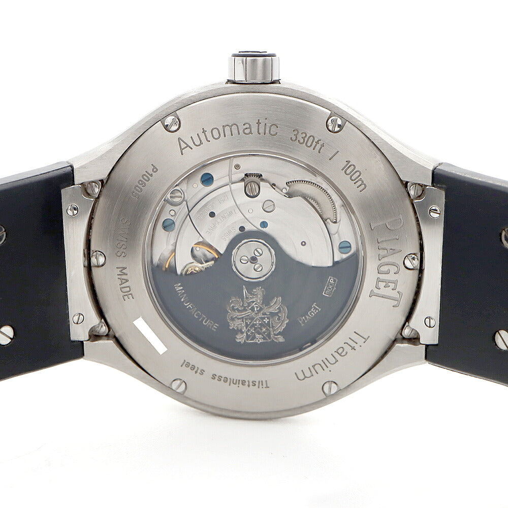 PIAGET ピアジェ ポロ45 P10605 G0A34011 100m防水 裏スケ デイト 黒 ブラック SS ステンレス Ti チタン 純正ベルト 純正尾錠 メンズ 自動巻き【6ヶ月保証】【腕時計】【中古】