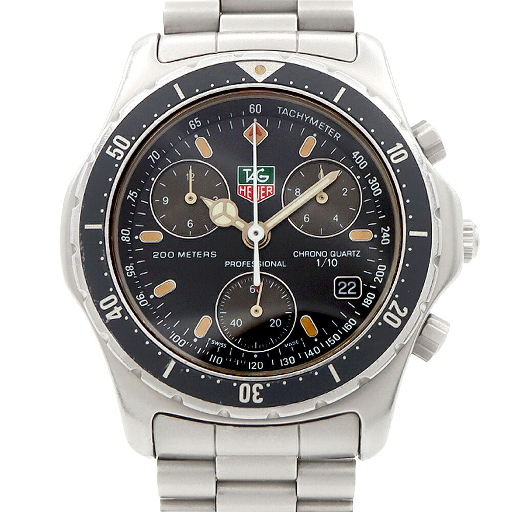 電池交換済 TAG Heuer タグホイヤー プロフェッショナル クロノグラフ 570.206 200m防水 デイト 黒 ブラック SS ステンレス メンズ クォーツ【6ヶ月保証】【腕時計】【中古】