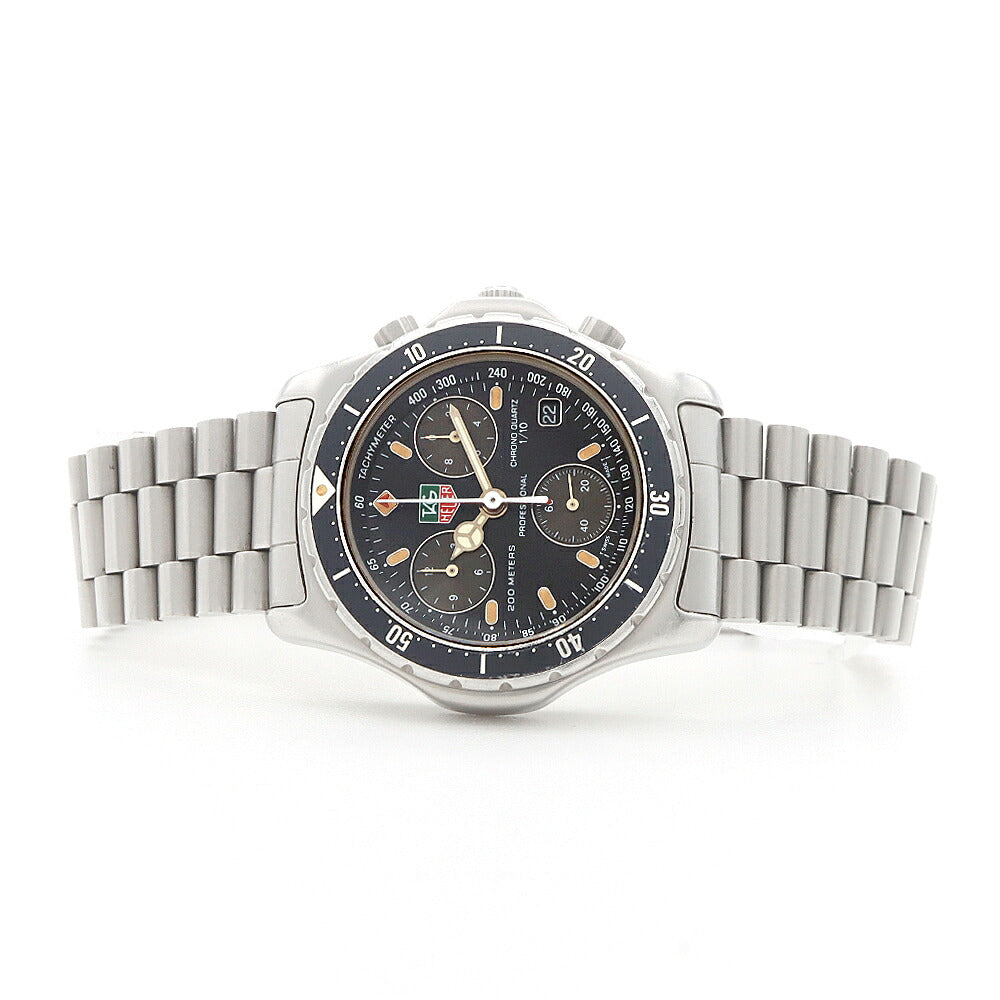 電池交換済 TAG Heuer タグホイヤー プロフェッショナル クロノグラフ 570.206 200m防水 デイト 黒 ブラック SS ステンレス メンズ クォーツ【6ヶ月保証】【腕時計】【中古】