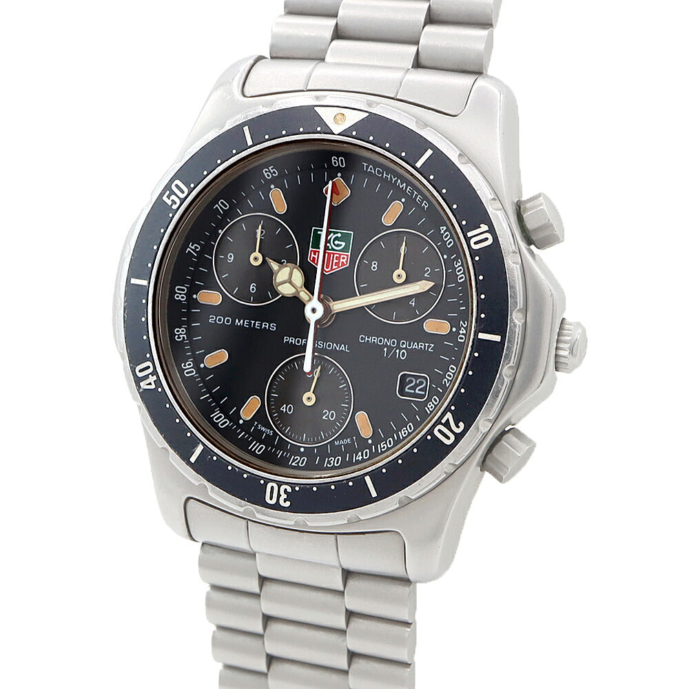 電池交換済 TAG Heuer タグホイヤー プロフェッショナル クロノグラフ 570.206 200m防水 デイト 黒 ブラック SS ステンレス メンズ クォーツ【6ヶ月保証】【腕時計】【中古】