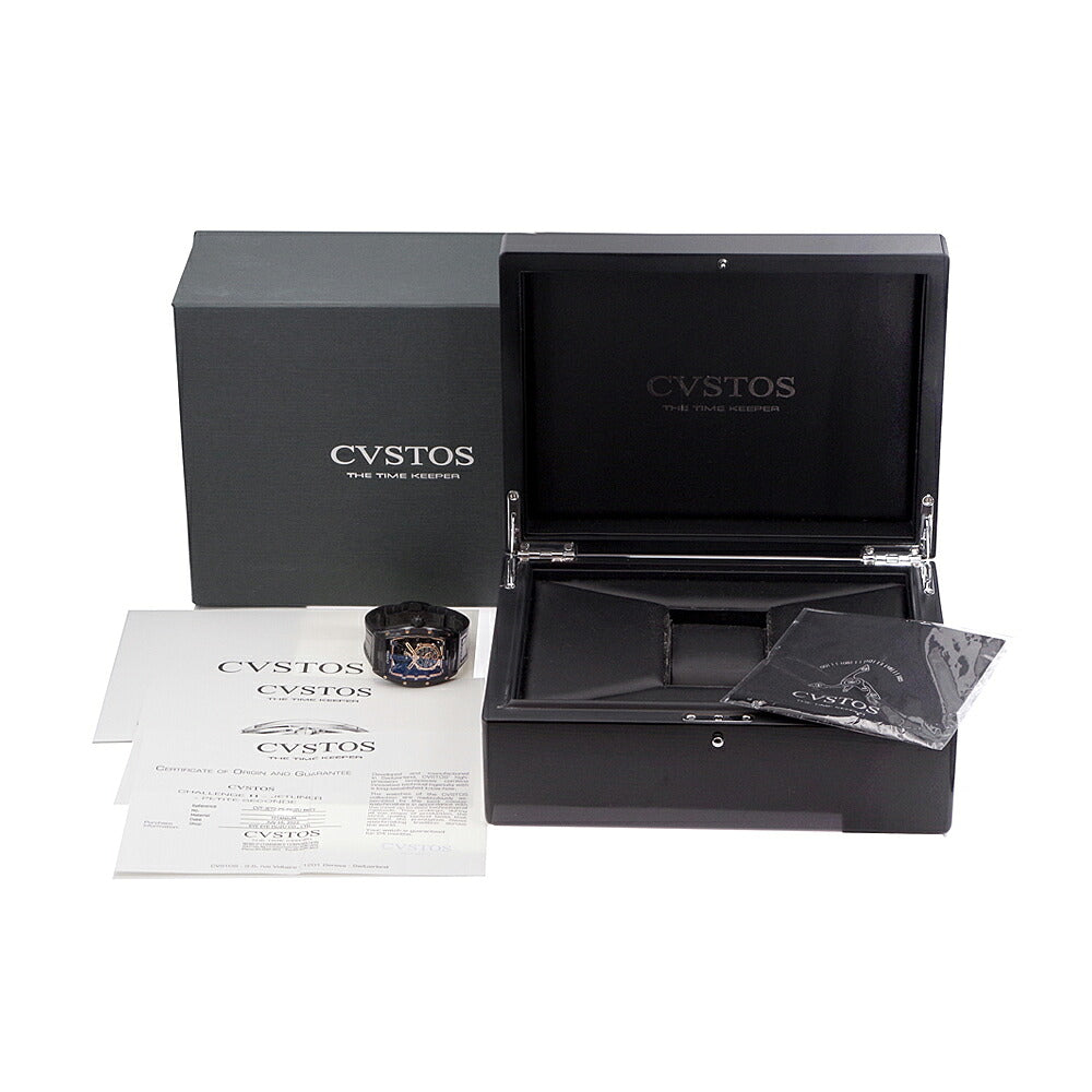 CVSTOS クストス チャレンジ ジェットライナーII P-S オートマティック アイアイイスズ 限定10本 CVT-JET2-PS-ISUZU BKTT 100m防水 デイト スモールセコンド スケルトン 黒 ブラック Ti チタン ブラックPVD 純正ベルト 純正尾錠 メンズ 自動巻き【6ヶ月保証】【腕時計】【中古】