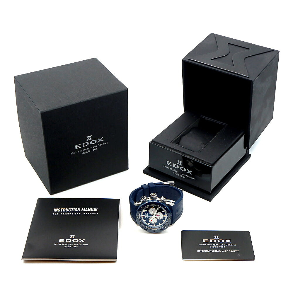 電池交換済 EDOX エドックス クロノオフショア1 10221-3BU9-BUIN9 クロノグラフ デイト 500m防水 青 ブルー SS ステンレス CE セラミック 純正ベルト 純正尾錠 メンズ クォーツ【6ヶ月保証】【腕時計】【中古】