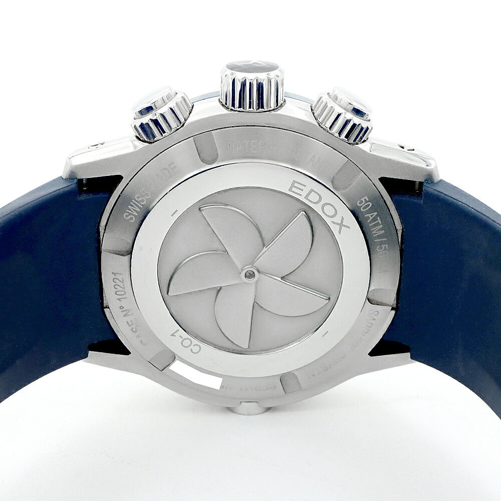 電池交換済 EDOX エドックス クロノオフショア1 10221-3BU9-BUIN9 クロノグラフ デイト 500m防水 青 ブルー SS ステンレス CE セラミック 純正ベルト 純正尾錠 メンズ クォーツ【6ヶ月保証】【腕時計】【中古】