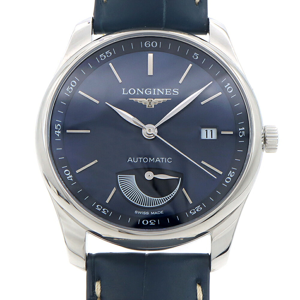 LONGINES ロンジン マスターコレクション L2.908.4.92.0 デイト 30m防水 パワーリザーブ 裏スケ 紺 ネイビー SS ステンレス 純正ベルト 純正尾錠 メンズ 自動巻き【6ヶ月保証】【腕時計】【中古】