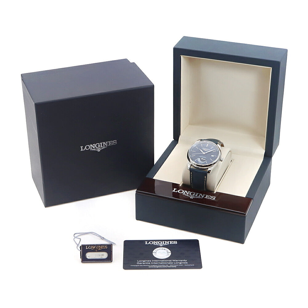 LONGINES ロンジン マスターコレクション L2.908.4.92.0 デイト 30m防水 パワーリザーブ 裏スケ 紺 ネイビー SS ステンレス 純正ベルト 純正尾錠 メンズ 自動巻き【6ヶ月保証】【腕時計】【中古】
