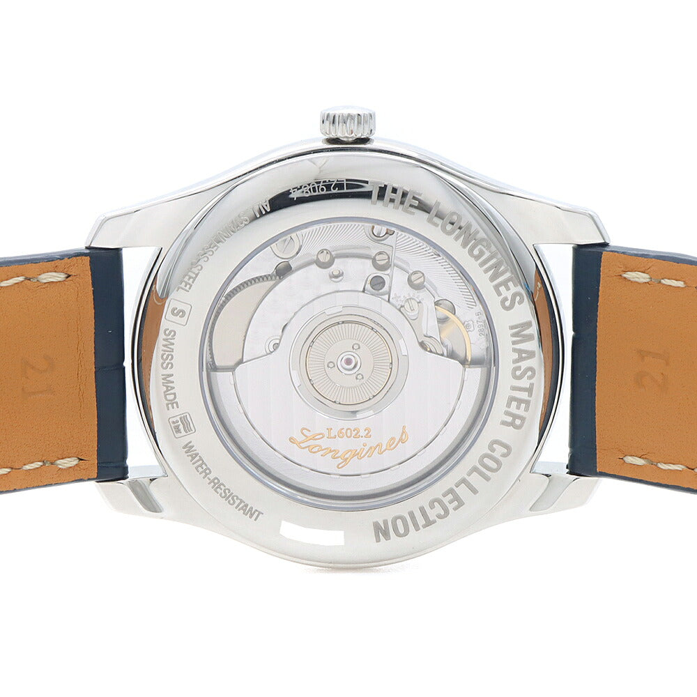 LONGINES ロンジン マスターコレクション L2.908.4.92.0 デイト 30m防水 パワーリザーブ 裏スケ 紺 ネイビー SS ステンレス 純正ベルト 純正尾錠 メンズ 自動巻き【6ヶ月保証】【腕時計】【中古】