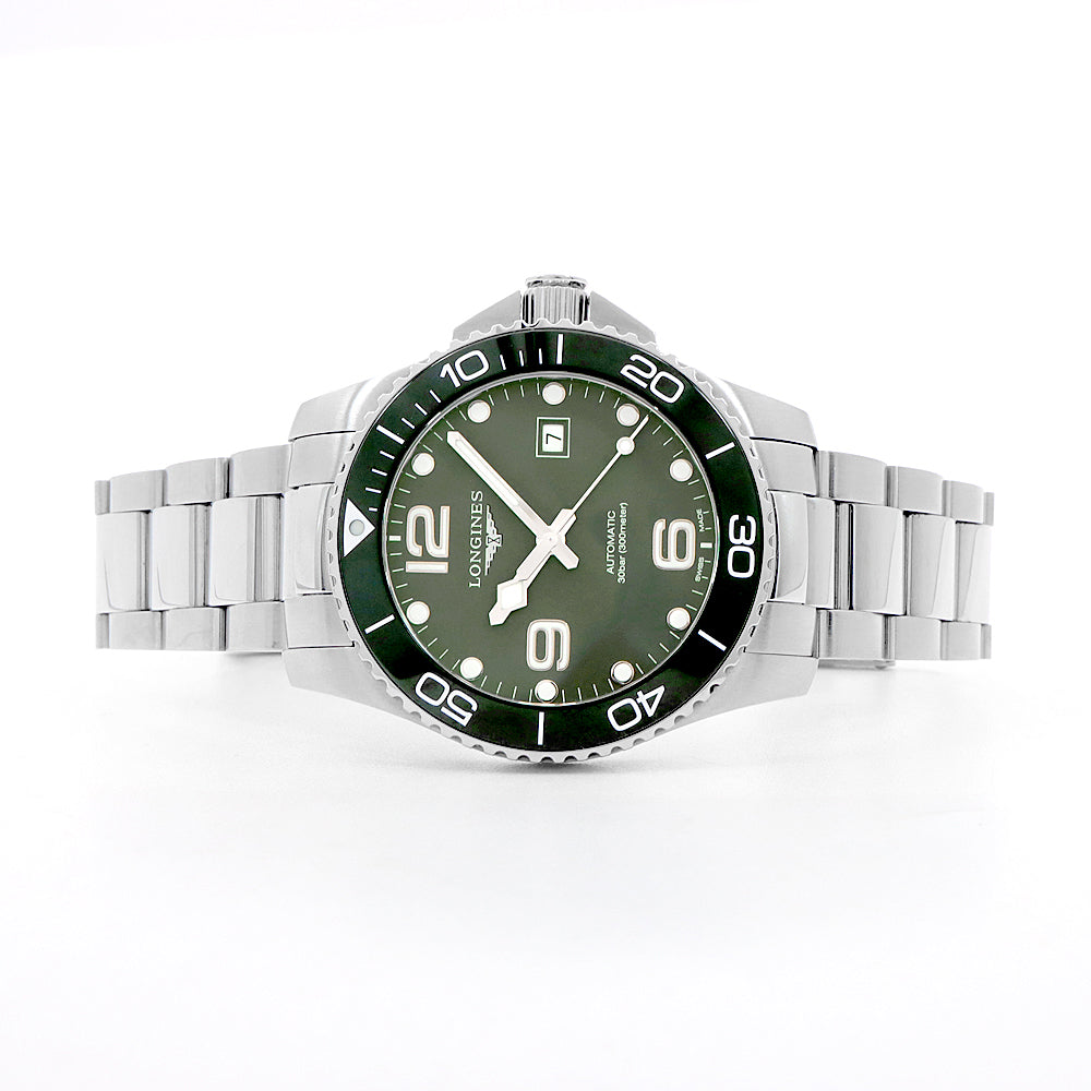 LONGINES ロンジン ハイドロコンクエスト L3.782.4 デイト 300m防水 緑 グリーン SS ステンレス CE セラミック コンビ メンズ 自動巻き 【6ヶ月保証】【腕時計】【中古】