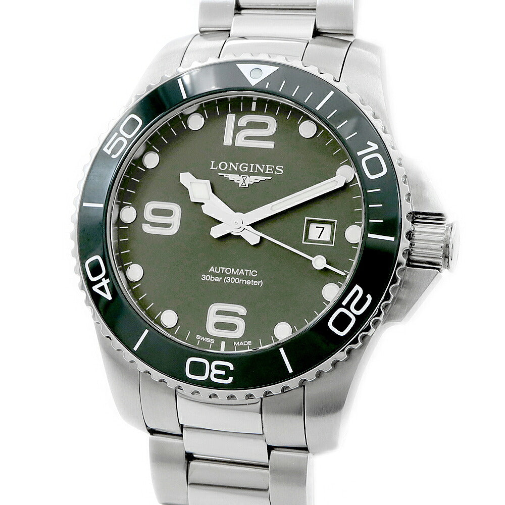 LONGINES ロンジン ハイドロコンクエスト L3.782.4 デイト 300m防水 緑 グリーン SS ステンレス CE セラミック コンビ メンズ 自動巻き 【6ヶ月保証】【腕時計】【中古】
