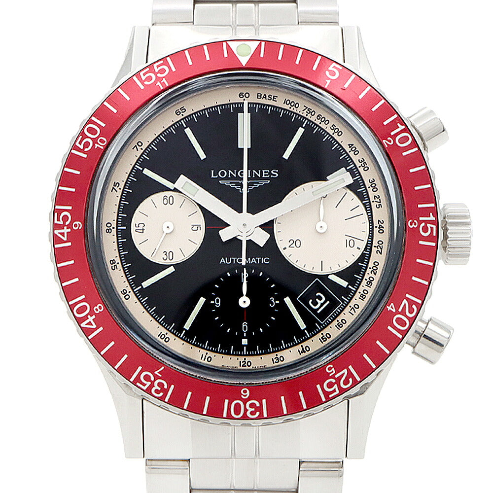 LONGINES ロンジン ヘリテージ ダイバー クロノグラフ 1967 L2.808.4 デイト 300m防水 黒 ブラック SS ステンレス メンズ 自動巻き【6ヶ月保証】【腕時計】【中古】