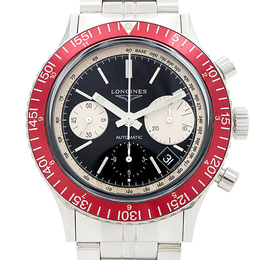 LONGINES ロンジン ヘリテージ ダイバー クロノグラフ 1967 L2.808.4 デイト 300m防水 黒 ブラック SS ステンレス メンズ 自動巻き【6ヶ月保証】【腕時計】【中古】