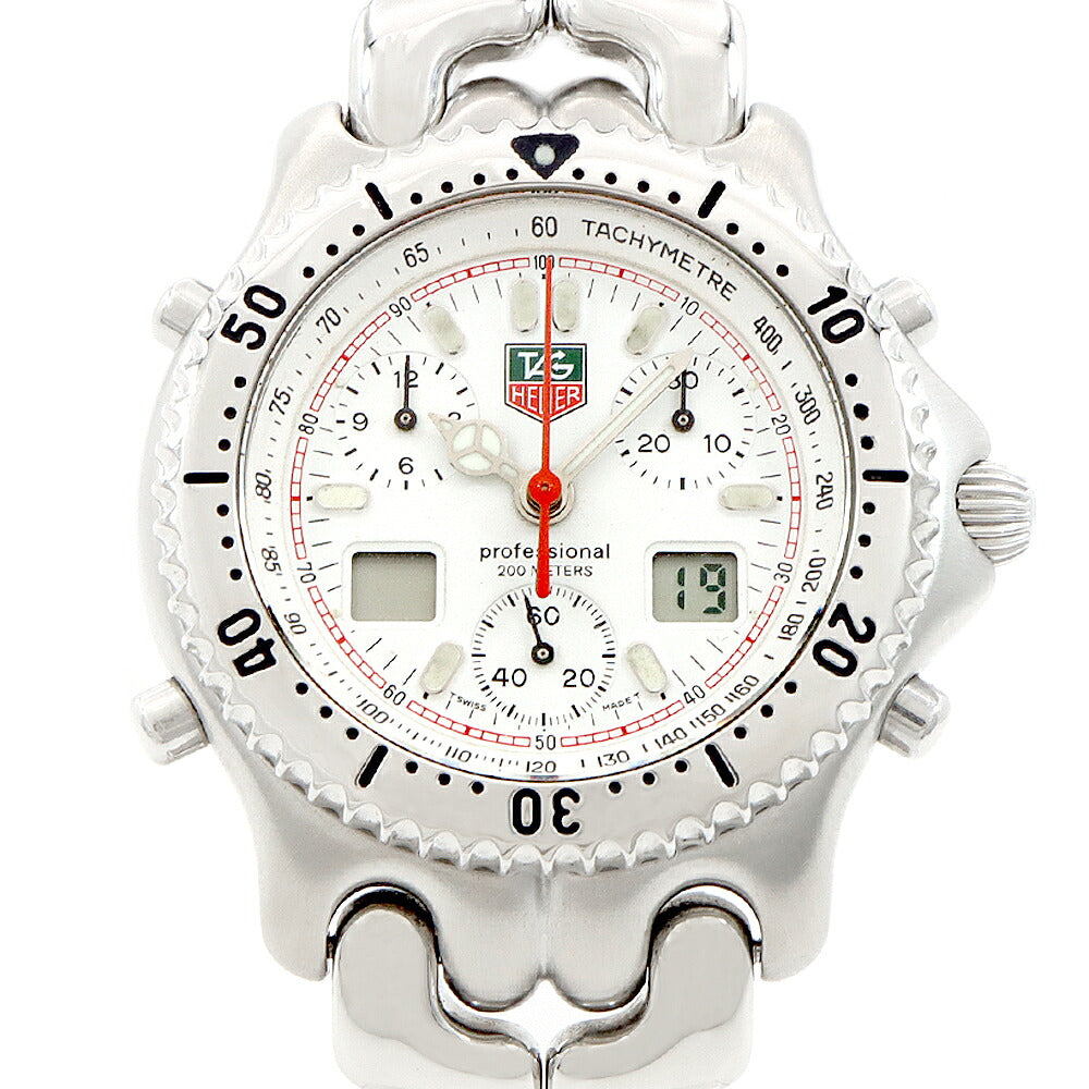電池交換済 TAG Heuer タグホイヤー S/el セルシリーズ クロノグラフ CG1111-0 200m防水 デイト 白 ホワイト SS ステンレス メンズ アナログ デジタル デジアナ クォーツ【6ヶ月保証】【腕時計】【中古】