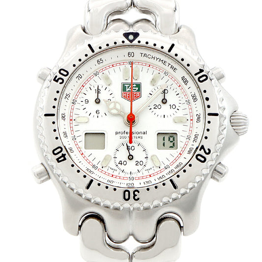 電池交換済 TAG Heuer タグホイヤー S/el セルシリーズ クロノグラフ CG1111-0 200m防水 デイト 白 ホワイト SS ステンレス メンズ アナログ デジタル デジアナ クォーツ【6ヶ月保証】【腕時計】【中古】