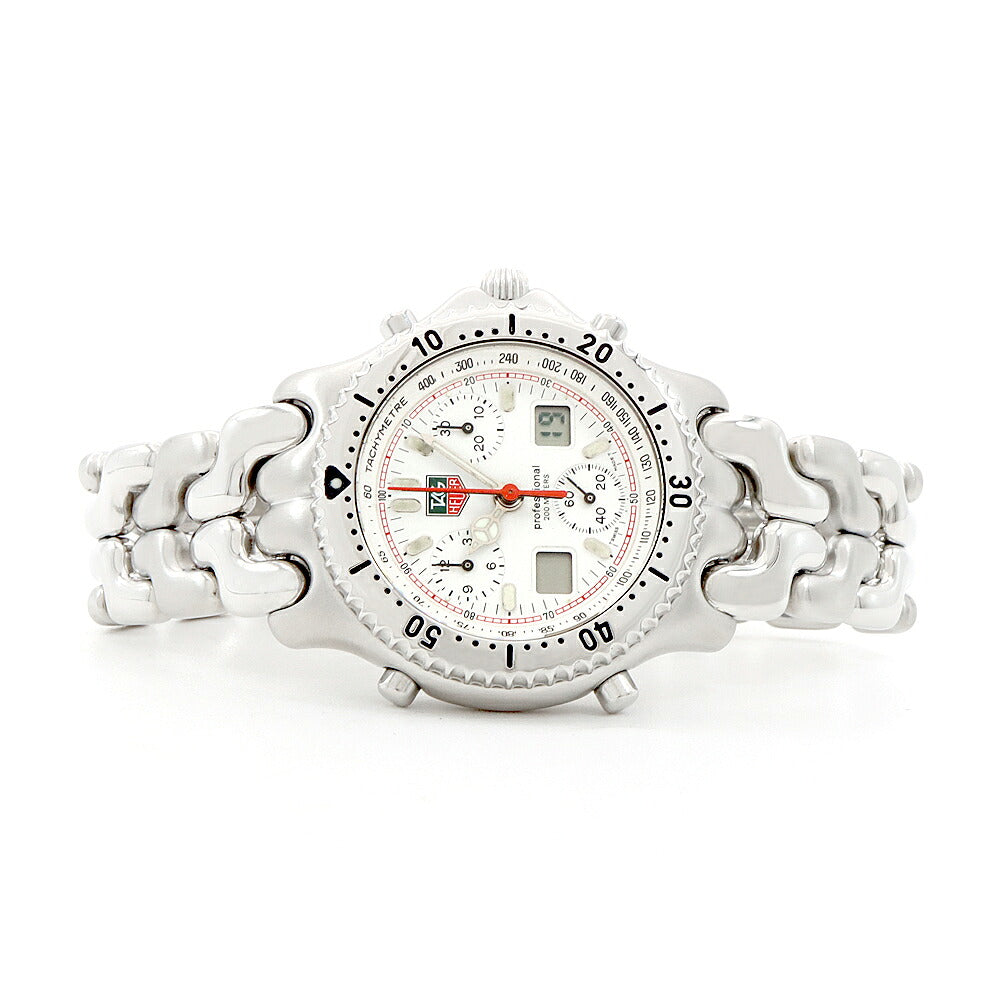 電池交換済 TAG Heuer タグホイヤー S/el セルシリーズ クロノグラフ CG1111-0 200m防水 デイト 白 ホワイト SS ステンレス メンズ アナログ デジタル デジアナ クォーツ【6ヶ月保証】【腕時計】【中古】