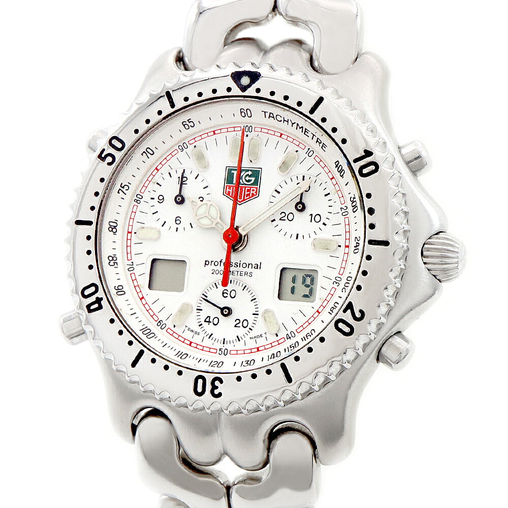 電池交換済 TAG Heuer タグホイヤー S/el セルシリーズ クロノグラフ CG1111-0 200m防水 デイト 白 ホワイト SS ステンレス メンズ アナログ デジタル デジアナ クォーツ【6ヶ月保証】【腕時計】【中古】