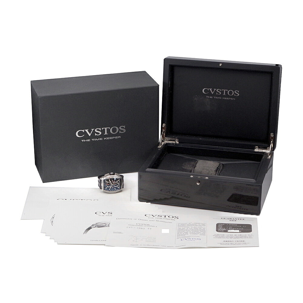 CVSTOS クストス チャレンジ クロノII クロノグラフ CVT-CHR2ST デイト スモールセコンド パワーリザーブ スケルトン 黒 ブラック SS ステンレス 純正ベルト 純正尾錠 メンズ 自動巻き【6ヶ月保証】【腕時計】【中古】