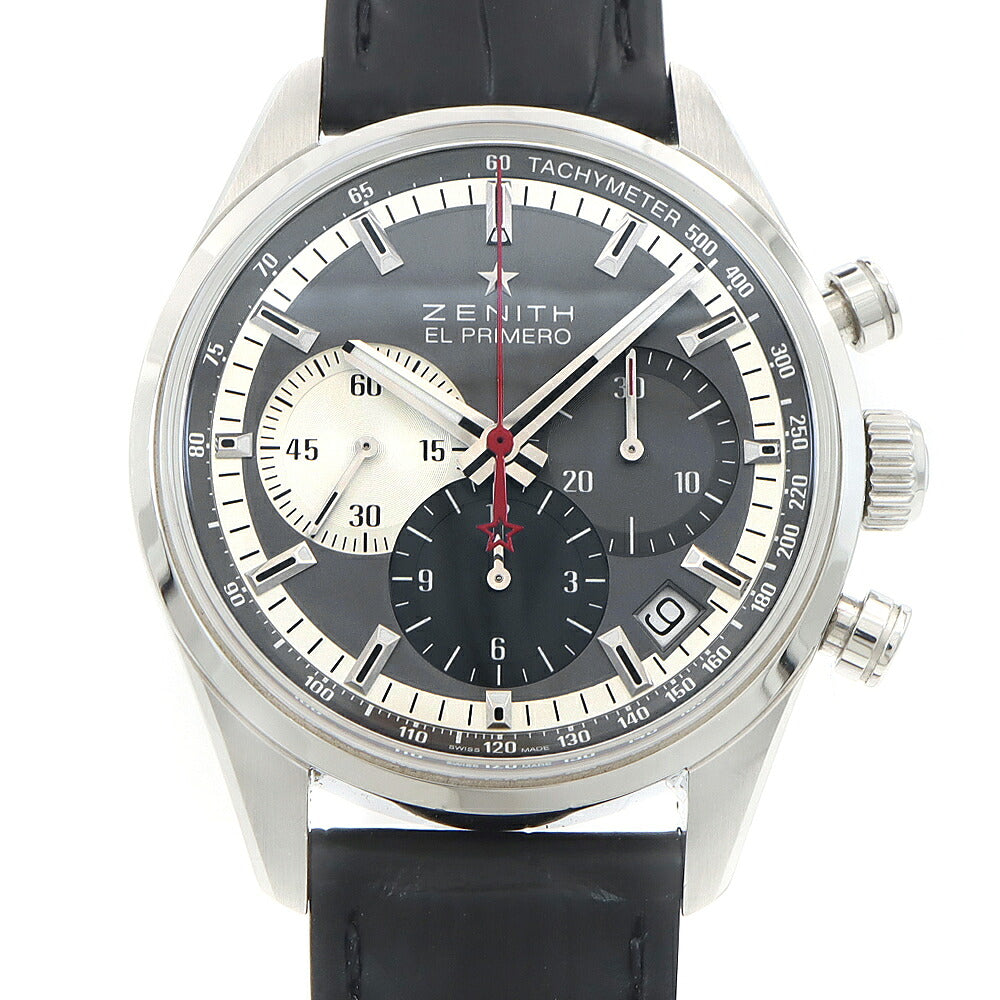ZENITH ゼニス エルプリメロ クロノマスター 36000VPH 03.2150.400/26.C714 クロノグラフ 100m防水 デイト 裏スケ グレー SS ステンレス 純正尾錠 メンズ 自動巻き【6ヶ月保証】【腕時計】【中古】