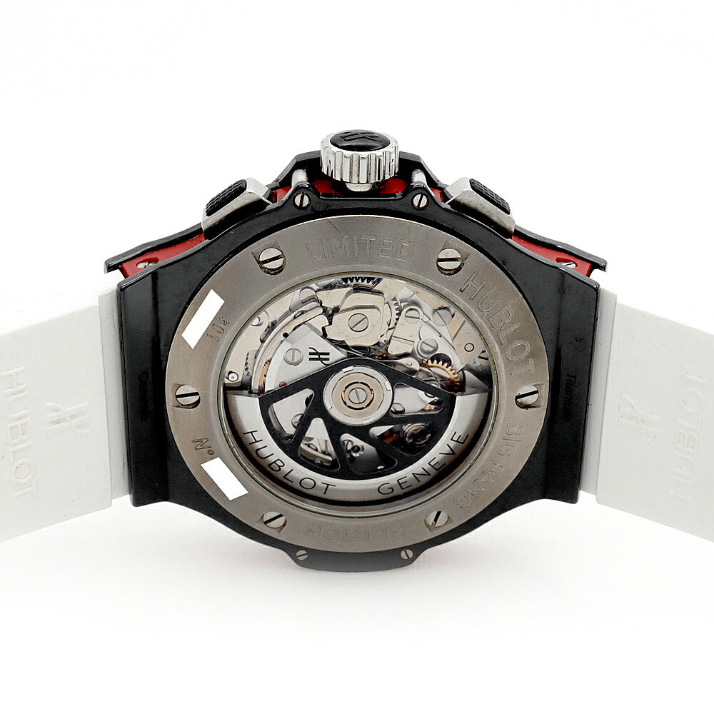 HUBLOT ウブロ ビッグバン レッドマジック リミテッド 世界20本限定 クロノグラフ 301.CE.1203.RX.DZE02 デイト 裏スケ 赤 レッド CE セラミック Ti チタン 純正ベルト 純正尾錠 メンズ 自動巻き ビックバン【6ヶ月保証】【腕時計】【中古】