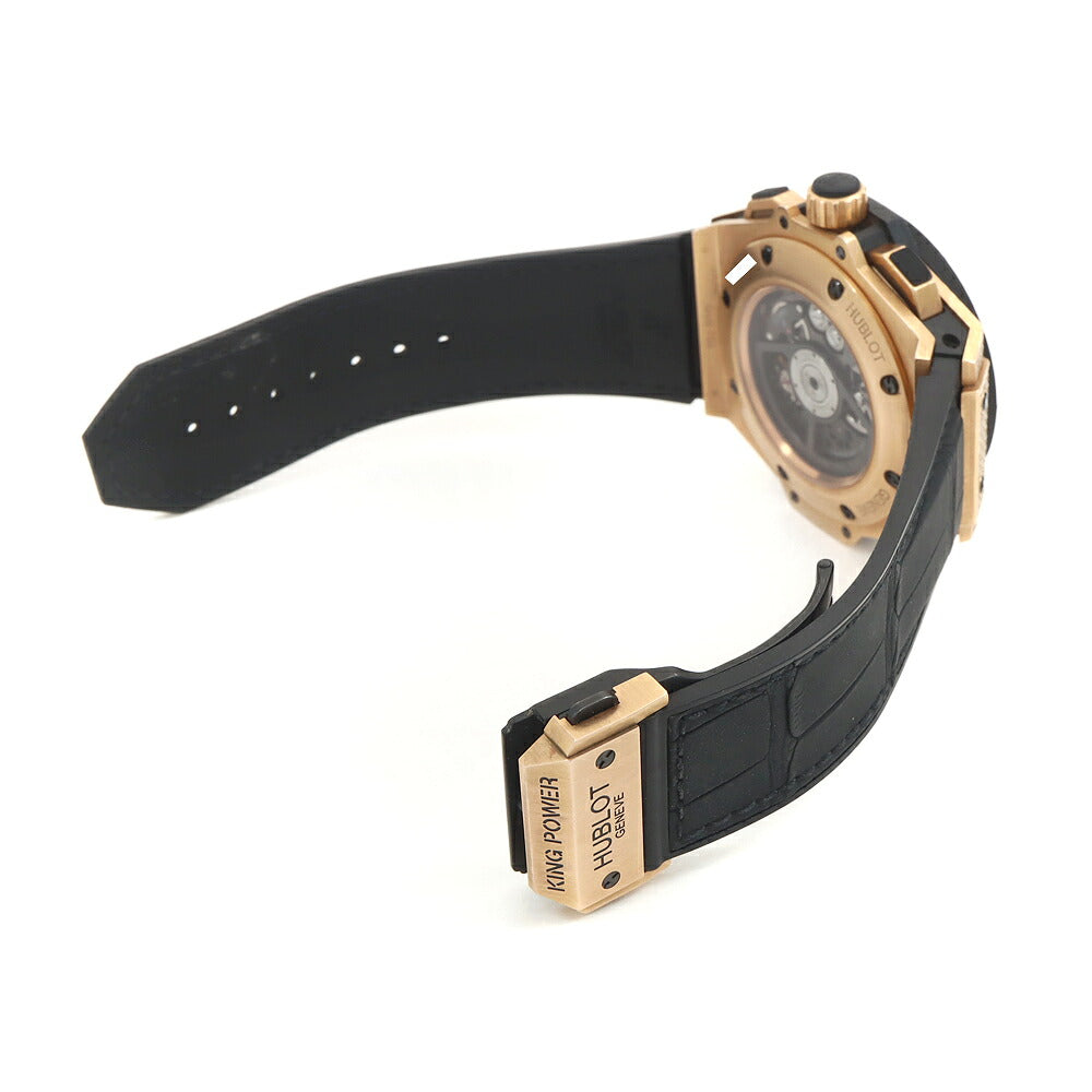 HUBLOT ウブロ キングパワー ウニコ キングゴールド パヴェ クロノグラフ 701.OX.0180.RX.1704 ダイヤモンド デイト 黒 ブラック スケルトン Ti チタン K18KG キングゴールド 純正ベルト 純正尾錠 メンズ 自動巻き【6ヶ月保証】【腕時計】【中古】