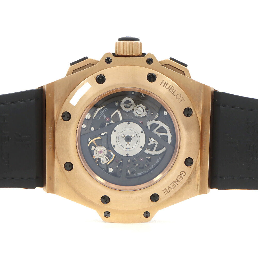 HUBLOT ウブロ キングパワー ウニコ キングゴールド パヴェ クロノグラフ 701.OX.0180.RX.1704 ダイヤモンド デイト 黒 ブラック スケルトン Ti チタン K18KG キングゴールド 純正ベルト 純正尾錠 メンズ 自動巻き【6ヶ月保証】【腕時計】【中古】