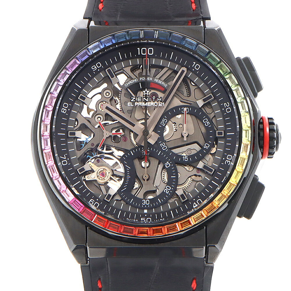 ZENITH ゼニス デファイ エルプリメロ 21 世界50本限定 クロノグラフ 33.9002.9004 96.R580 レインボー 裏スケ 30m防水 スケルトン CE セラミック Ti チタン 純正ベルト 純正尾錠 メンズ 自動巻き【6ヶ月保証】【腕時計】【中古】